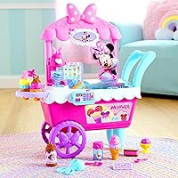 Vista 4 de Carrito de helados de Minnie Mouse de Disney Junior Sweets & Treats con sonidos y frases, 40 piezas, juego de simulación, juguetes para niños de 2