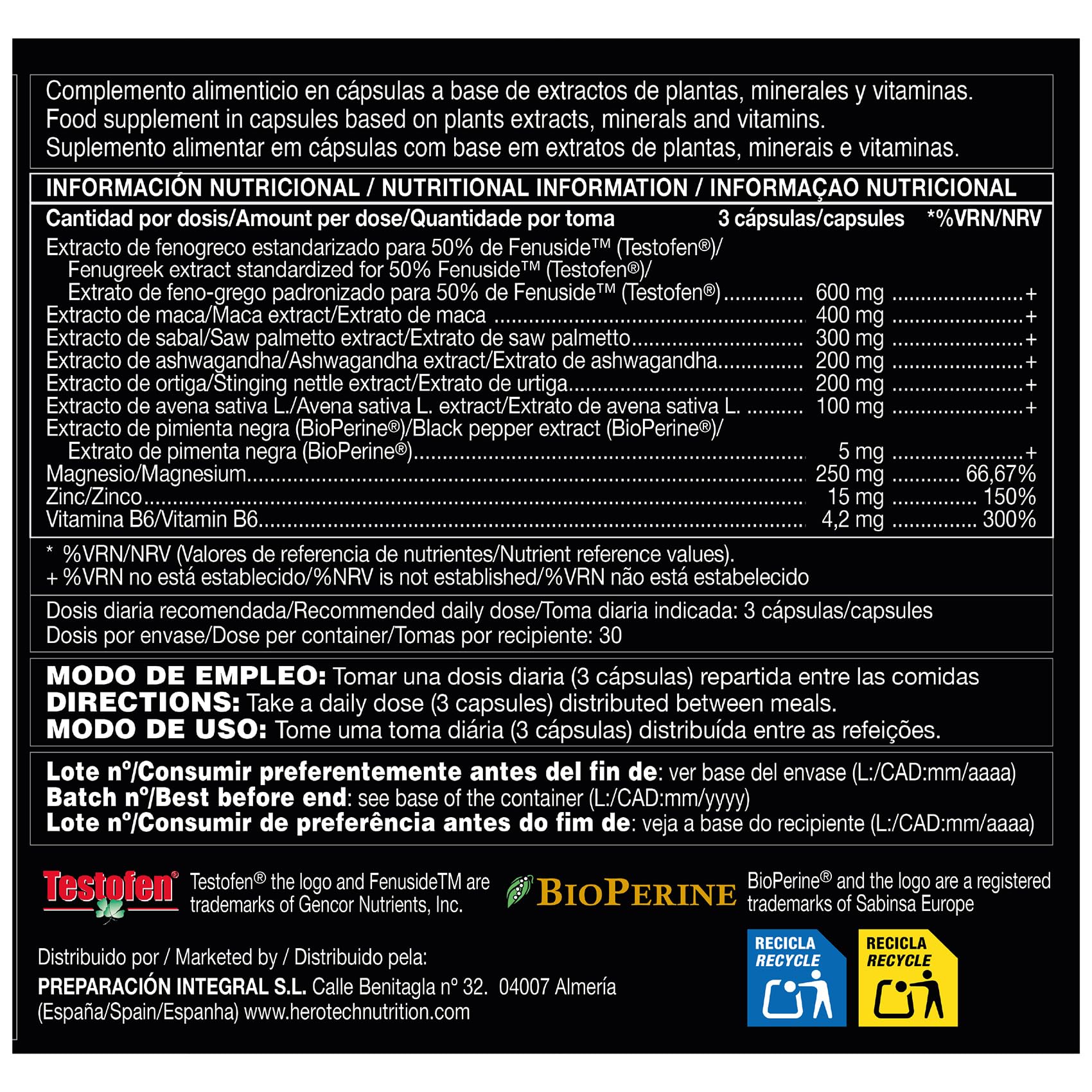 HERO TECH | TESTOCHEM V8 90 Cáps. | Aumentador de testosterona | Aumento de fuerza y energía | Ingredientes 100% naturales