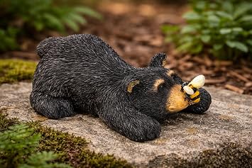 The Bridge Collection Playful Black Bear with Bee Figurine