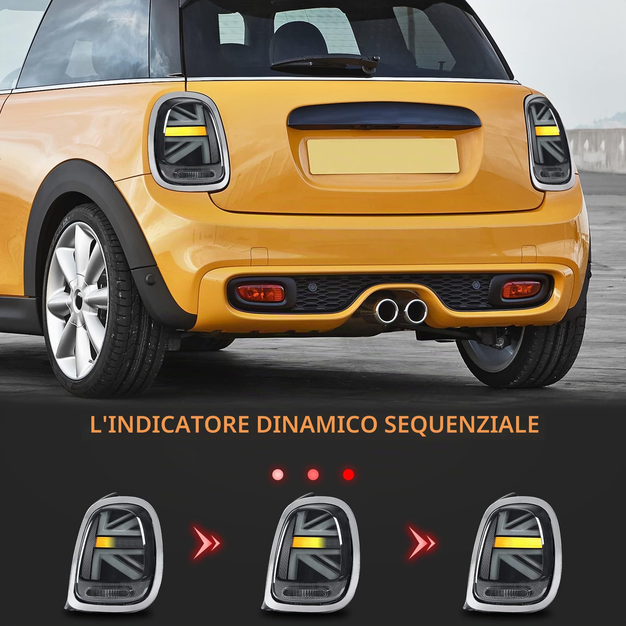 VLAND Fari posteriori per Mini Cooper F55 F56 F57 2014-2021 Gruppo luci posteriori Union Jack con indicatori di direzione sequenziali, nessuno fendinebbia (Fumè)