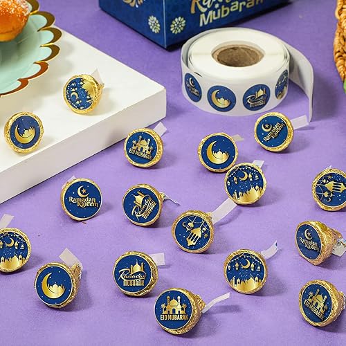 Miniatura 5 de Teling 600 calcomanías de caramelo Eid Mubarak, calcomanías de chocolate de Ramadán, Kareem de 0.75 pulgadas, mini etiquetas redondas para dulces