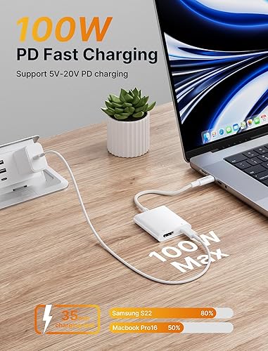 Miniatura 5 de JSAUX Adaptador USB C a AV digital, 2 en 1 USB C a HDMI 4K a 30Hz y carga de 100 W compatible con iPhone 16 Pro16 Pro Max1616 Plus15 Pro Max15 Pro,