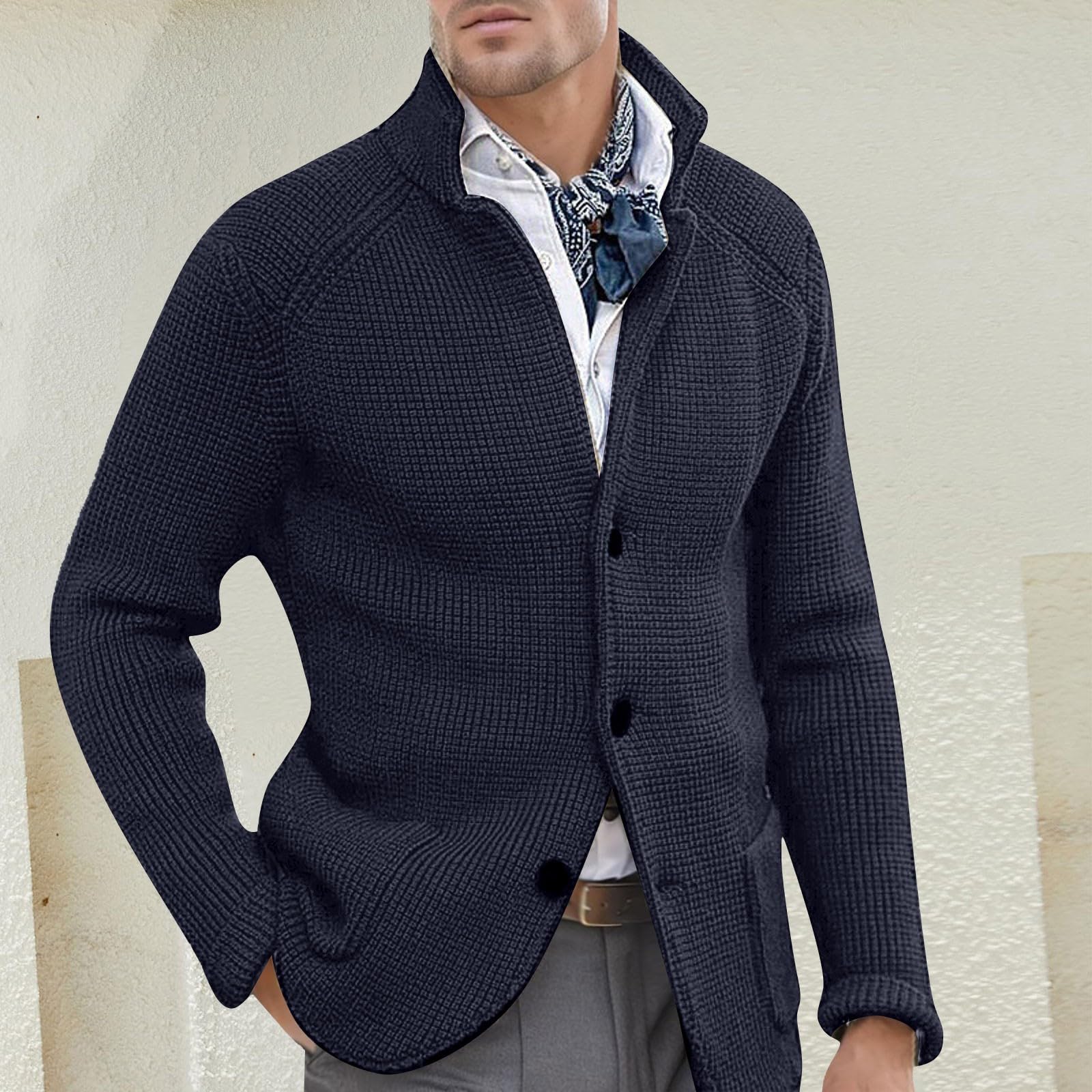 Chaqueta de punto con cuello levantado para hombre, otoño e invierno, moda