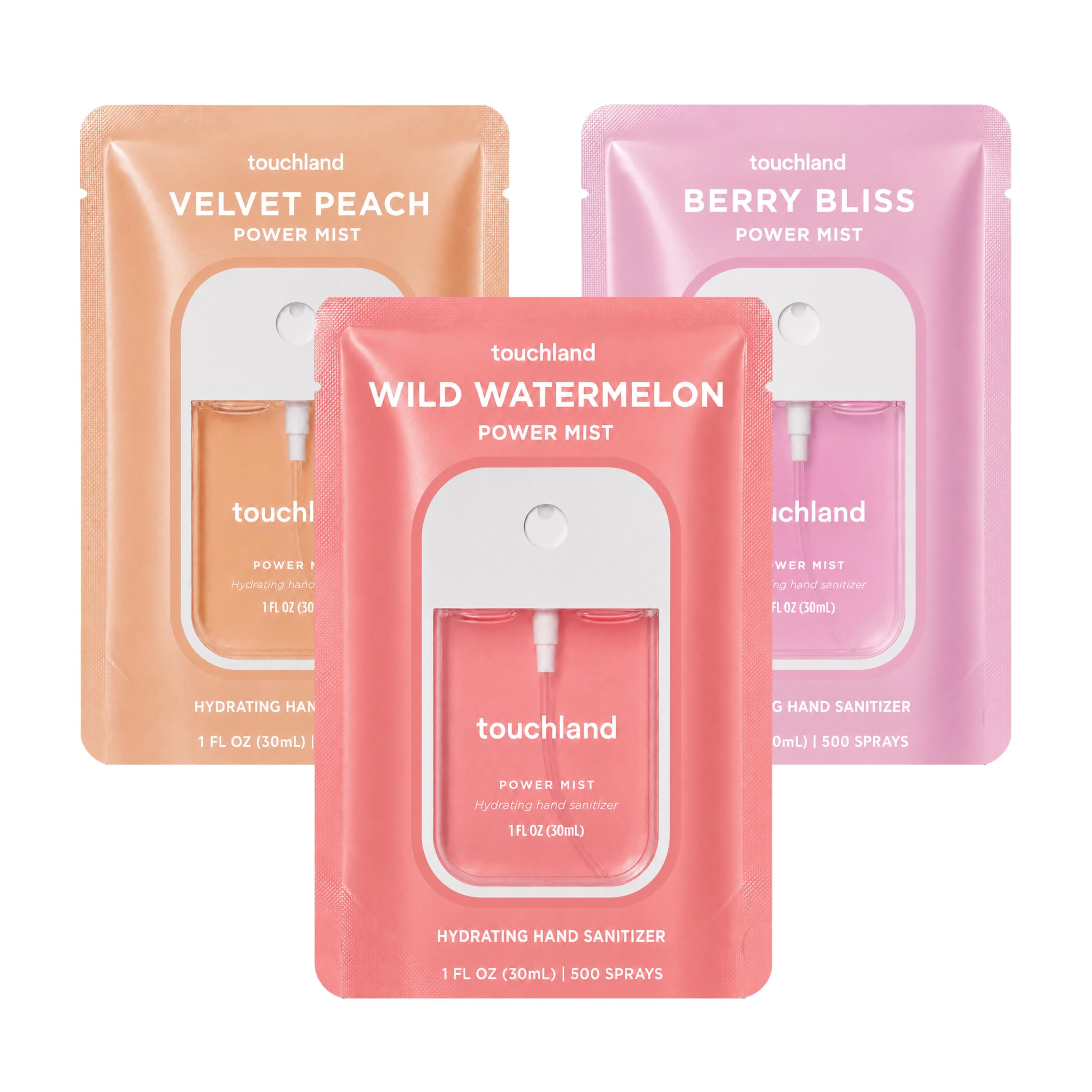 Touchland Hydrating Hand Sanitizer Spray Trio Set Wild Watermelon Peach Berry
