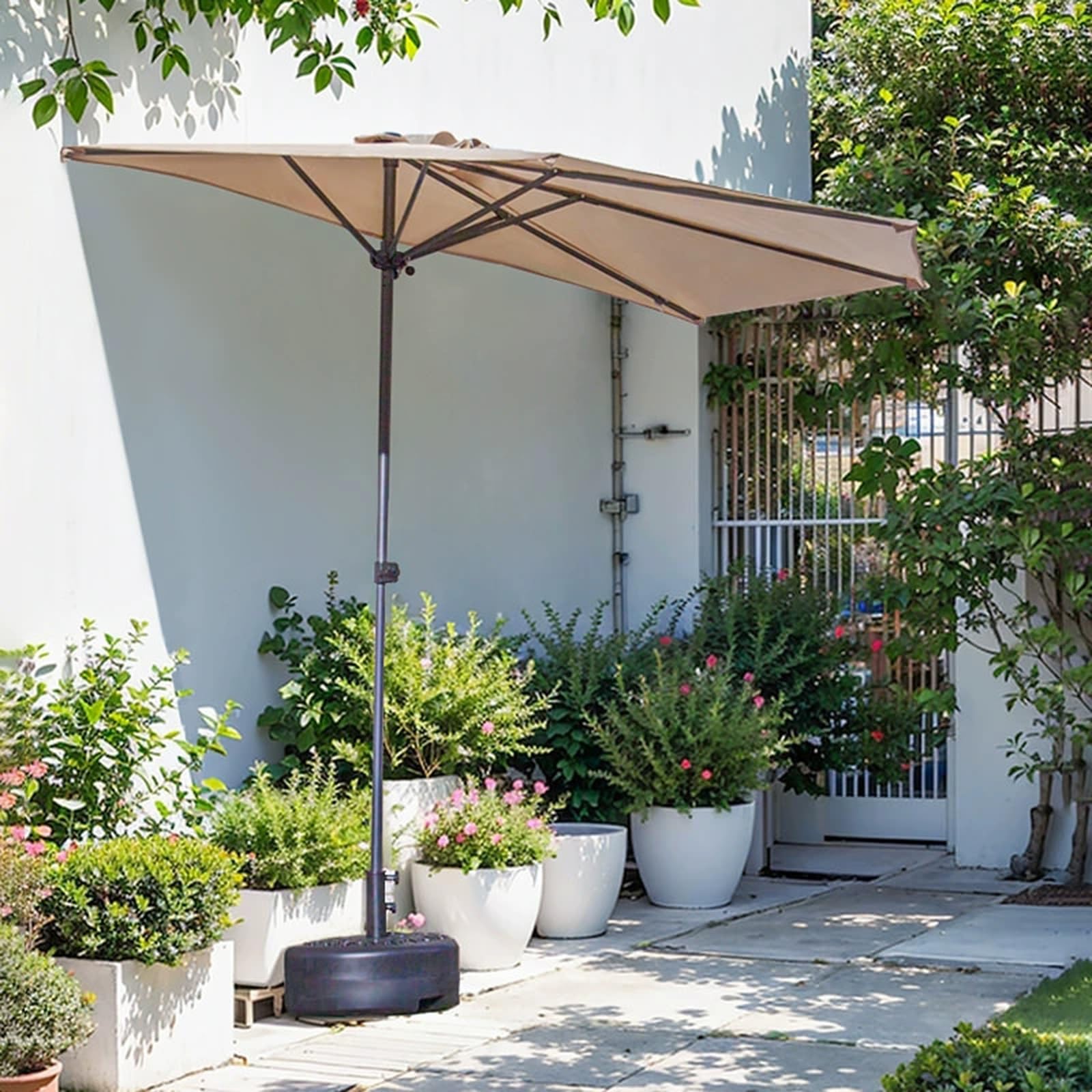 Parasol Ogrodowy na Świeżym Powietrzu, Półparasol, Półparasol, Regulacja Podnoszenia za Pomocą Przycisku, Parasole Targowe na Ścianę, Balkon, Ogród, Taras, Kawiarnia (Color : Tawny)