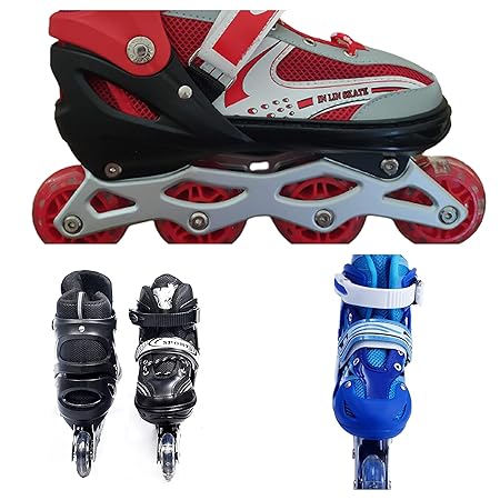 QUEENZOMY Inline Skating Shoes Inline Non Convertible Skating Shoes Inline Skating Shoes for Kids for 9-16 Years Inline Skating Shows for Boys I Adjustable Size I Multicolour