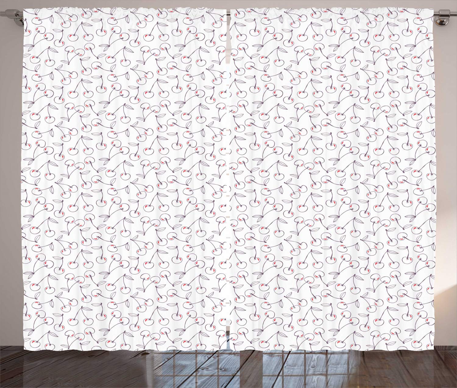 ABAKUHAUS Tenda con occhielli rossa e verde, vivace motivo a fragole disegnato a mano - fresco disegno estivo con frutta, tende decorative a 2 pannelli, 280 cm x 175 cm, verde bianco rosso