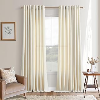 Cream Beige Semi Sheer Bronze Grommet Linen Curtains 90 Inch Long