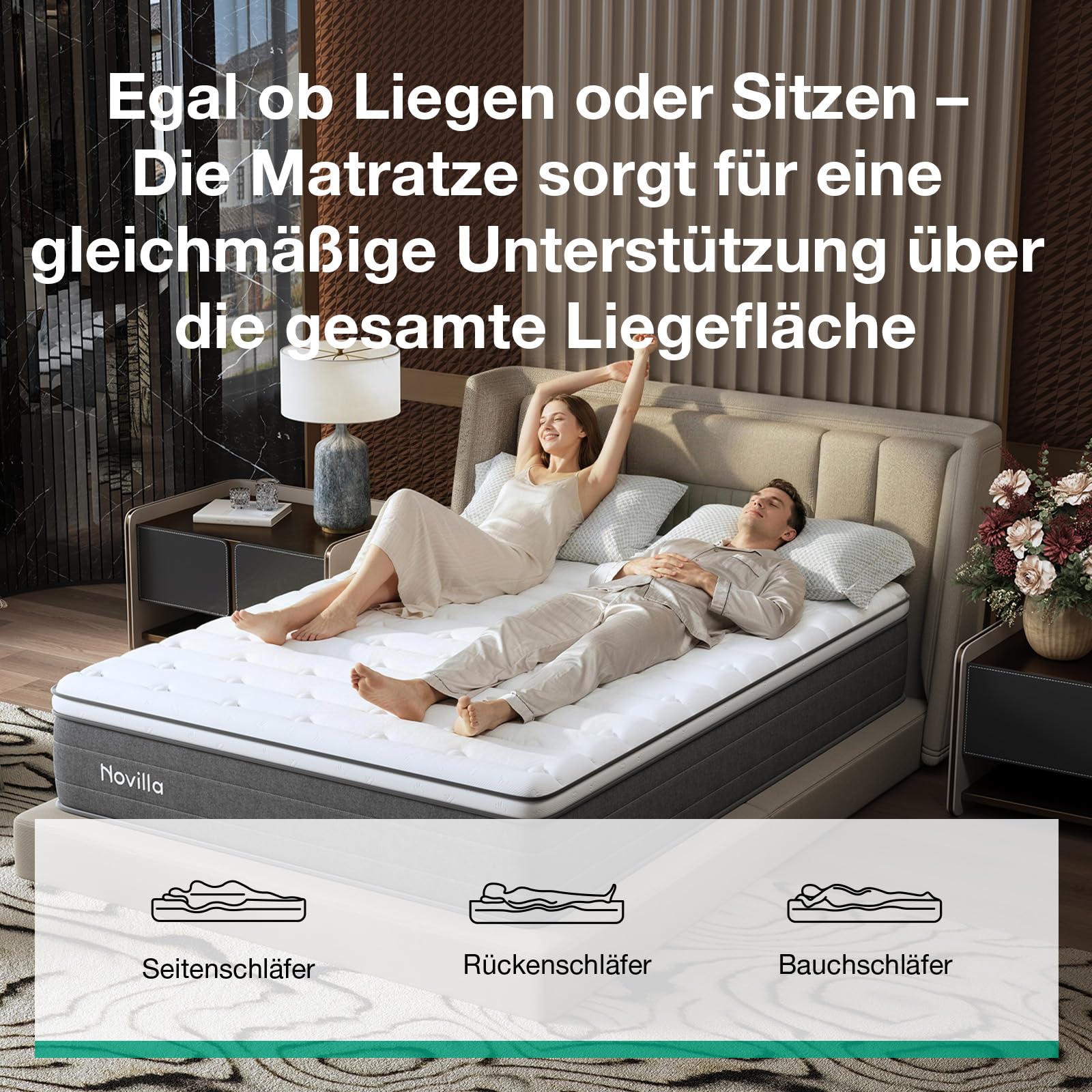 Novilla Matratze 90x200, H3 7 Zonen Taschenfederkernmatratze für gezielte Unterstützung, Wellenförmige Komfortschaumschicht für verbesserte Atmungsaktivität, Öko-Tex Zertifiziert, Höhe 22 cm