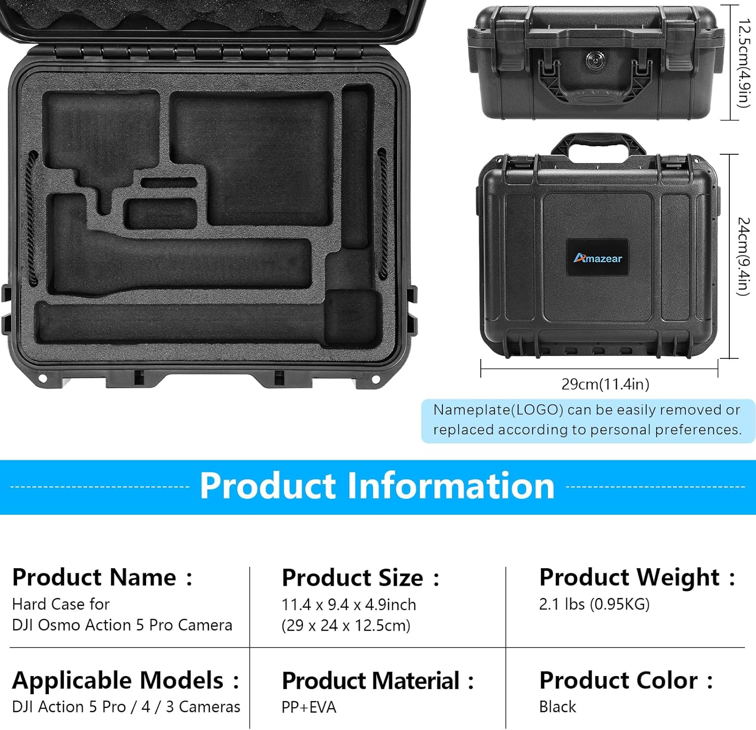 AMAZEAR Hard Case for DJI Osmo Action 5 Pro,DJI Action5 Pro Accessories Premium Compact Hard Shell Carrying Bag Waterproof Protective Case Portable for Travel, Compatible with Action 3 Action 4
