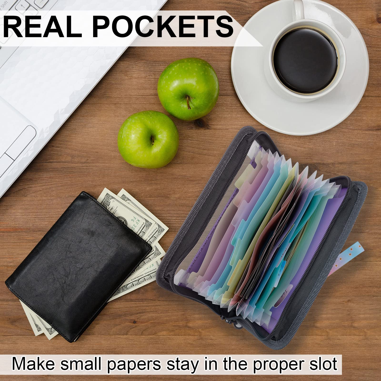 NAFY Small Accordian File Organizer,A6 Size 13 Pockets Coupon Receipt Holder Organizer Wallet with Zipper,8X5.3 Inches Portable Accordion Expanding Folders Wallet for Coupon,Receipt,Bills,Cash(Lilac) - Image 3