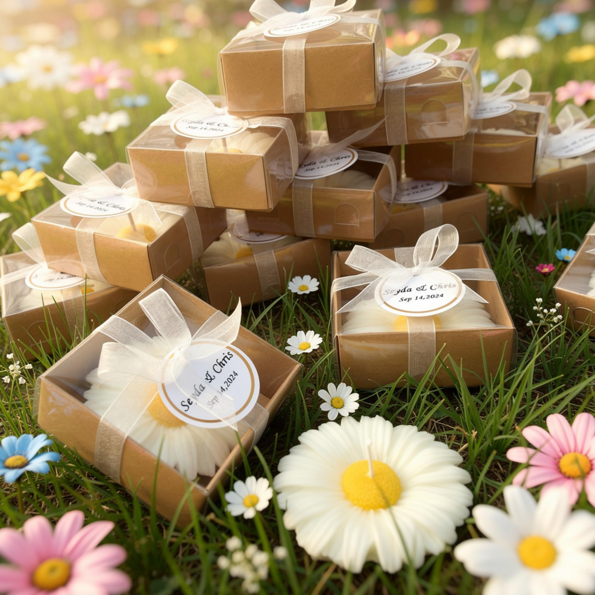 detalles boda para invitados, juego de margaritas velas personalizadas regalos originales para invitados de bodas, recuerdos comunion bautizo de boda (juego de 30)