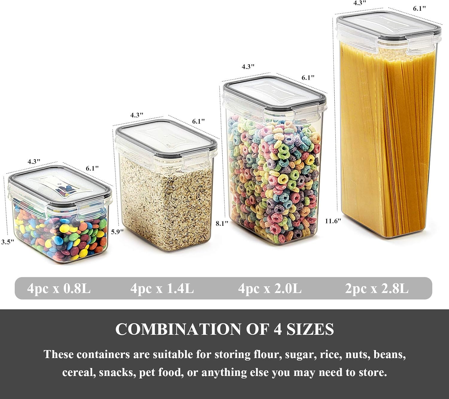Wildone Airtight Food Storage Containers - BPA Free Cereal & Dry Food Storage Containers Set of 14 for Sugar, Flour, Snack, Baking Supplies, with 20 Chalkboard Labels & 1 Marker: Kitchen & Dining