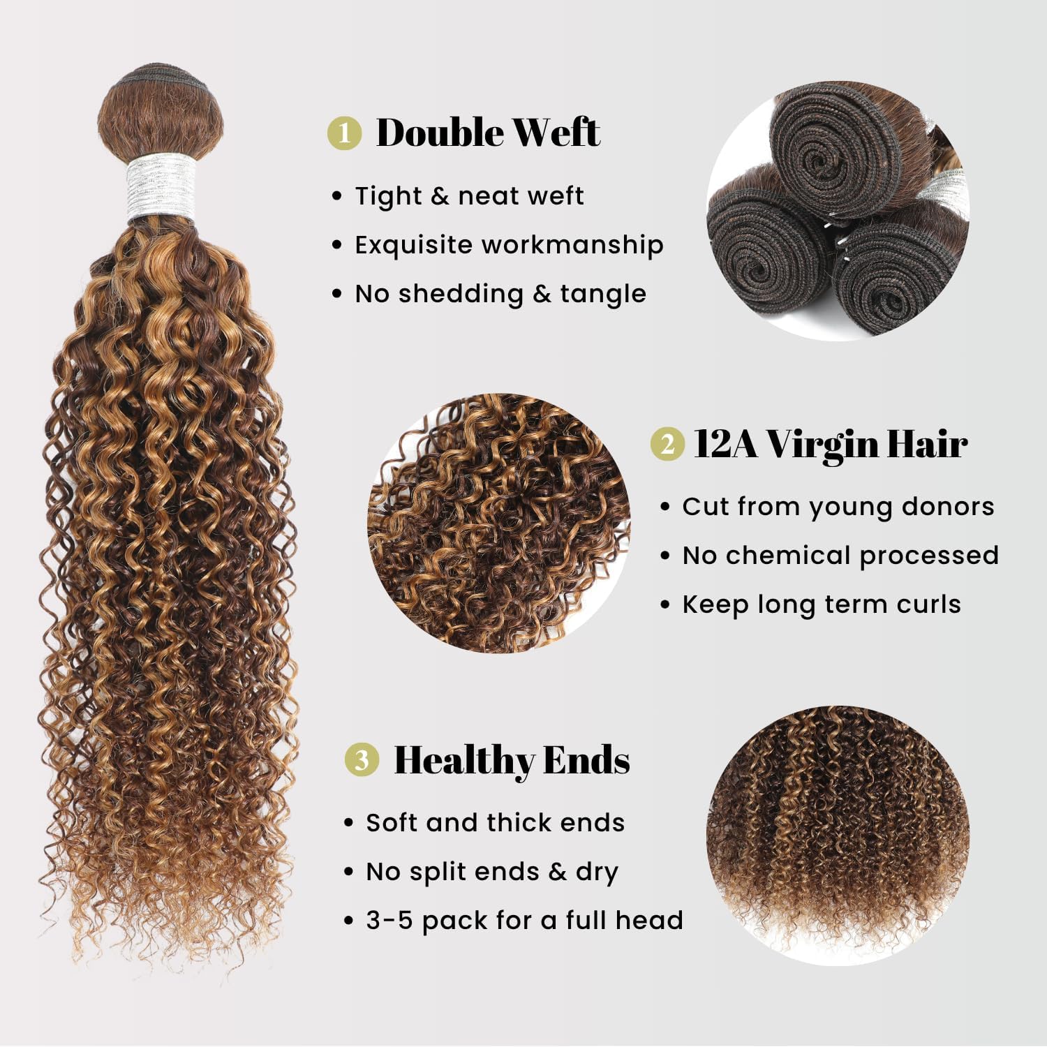 #P4/27 Honey Blonde Highlight Tight Kinky Curly 100% Virgin 12A Brazilian Curly Weave Bundles Human Hair