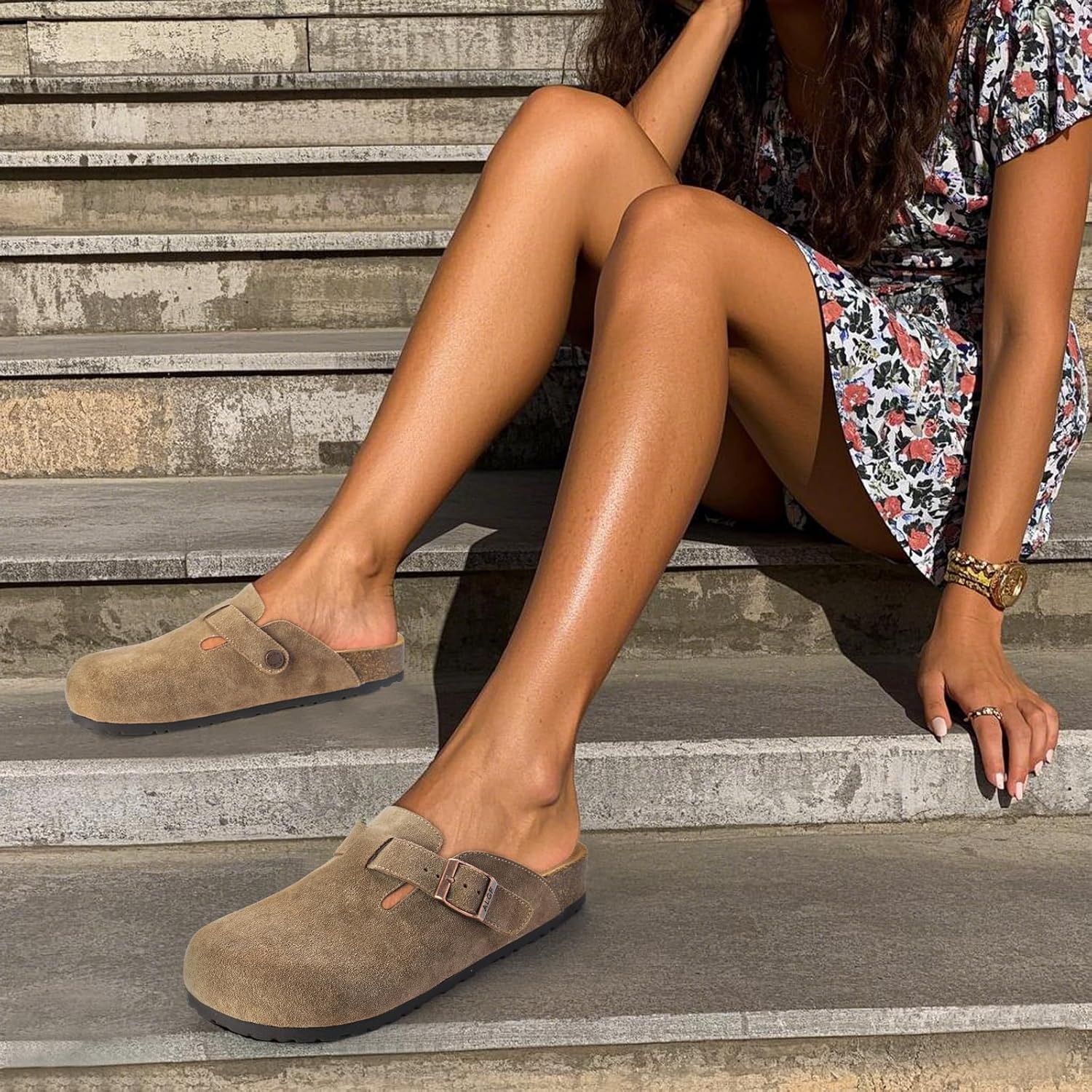 Women’s Genuine Suede Clogs for Women Slip-On Buckle Slides Women's Mules & Clogs N... - Image 2