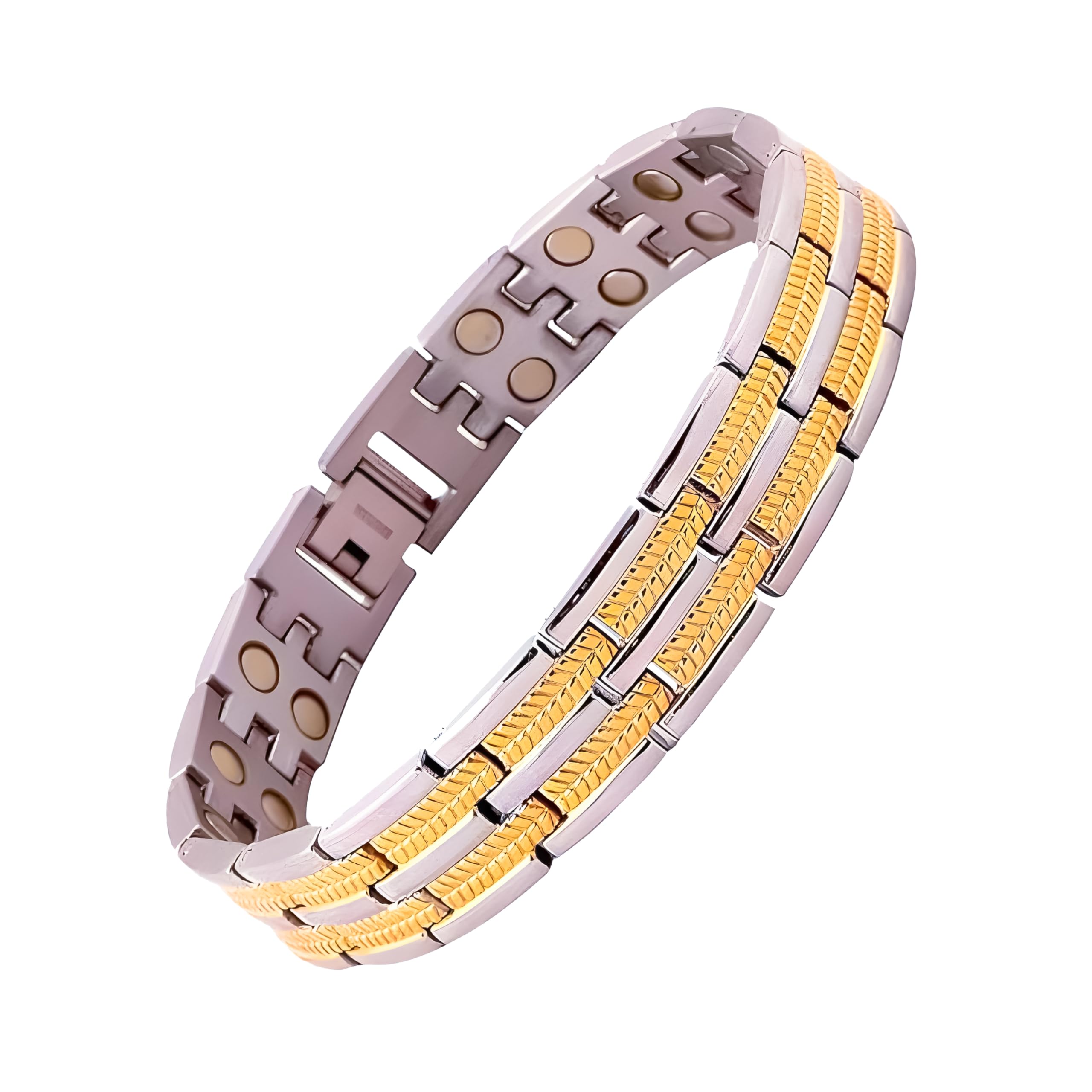 Bracotive® Magnetic Bracelet For Maintain Energy/Stamina/Resistance Power/High & Low Blood Pressure Magnetic Therapy Pain Relief Weight Loss Silver-Gold