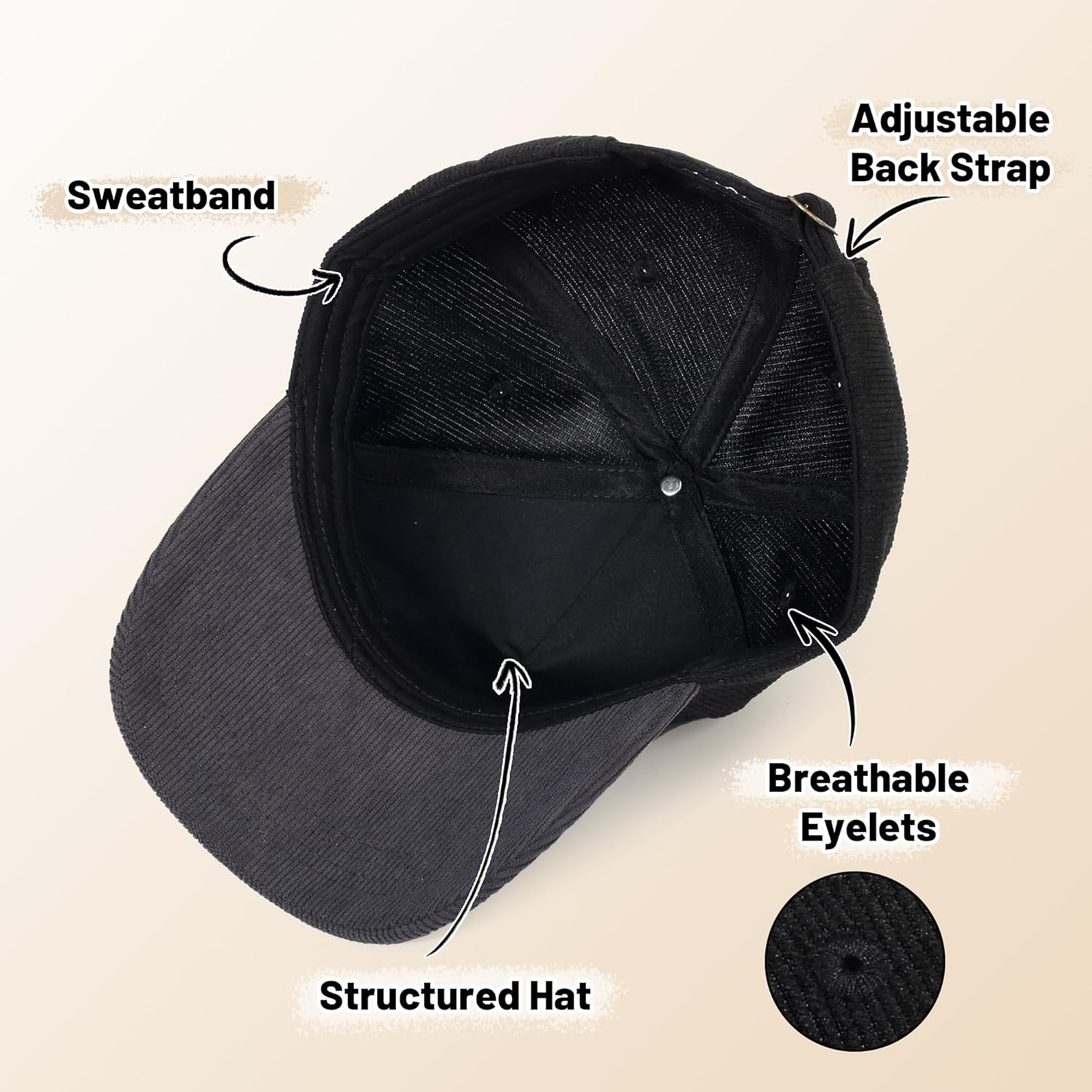 HH HOFNEN Baseball Cap Structured Corduroy Trucker Cap Vintage Adjustable Color Block Outdoor Hat for Men and Women - Image 6