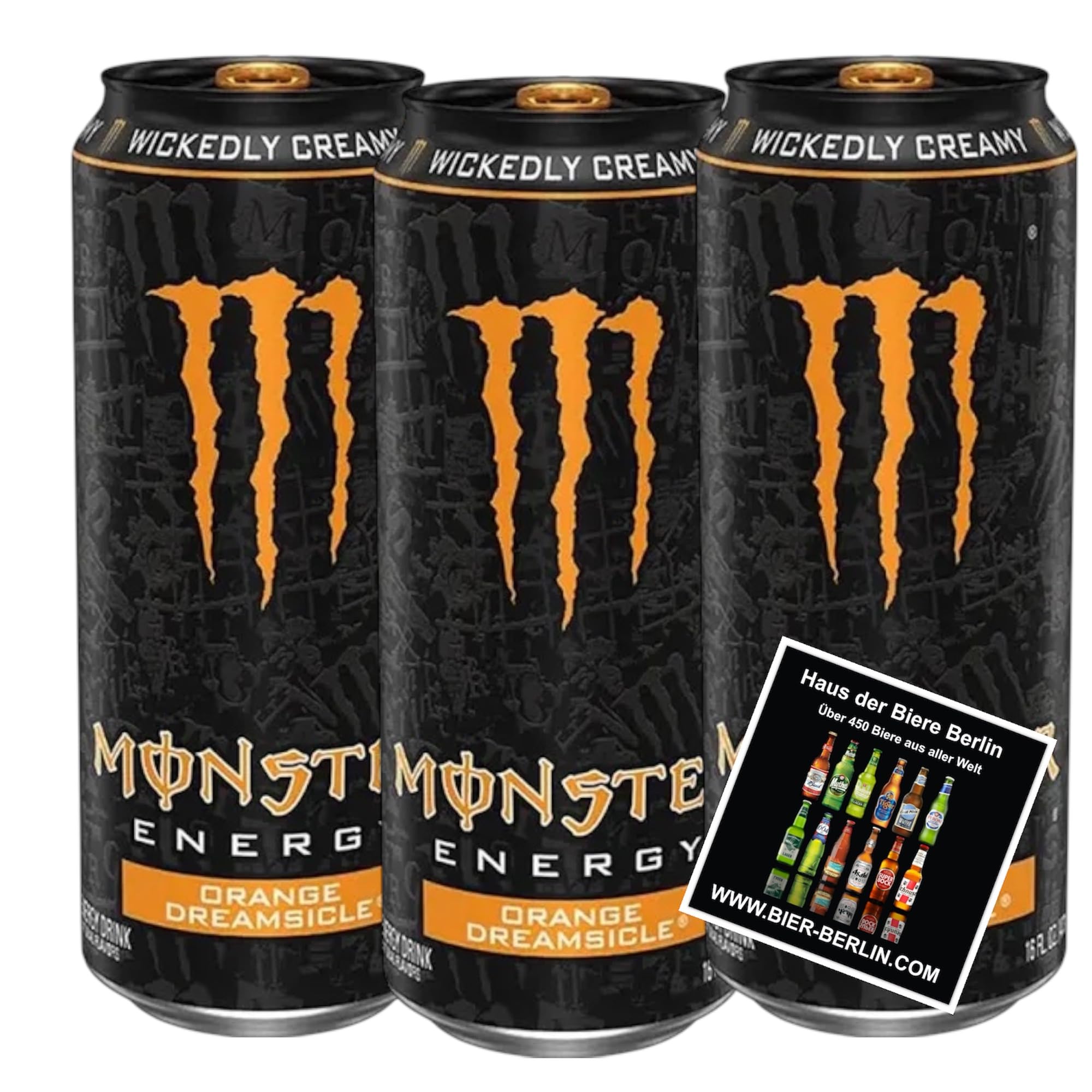 Monster Energy Orange Dreamsicle Energy Drink 12 Dosen – mit Orangen-Vanille-Geschmack – Original Import – 473 ml inkl. Bierdeckel Haus der Biere Berlin