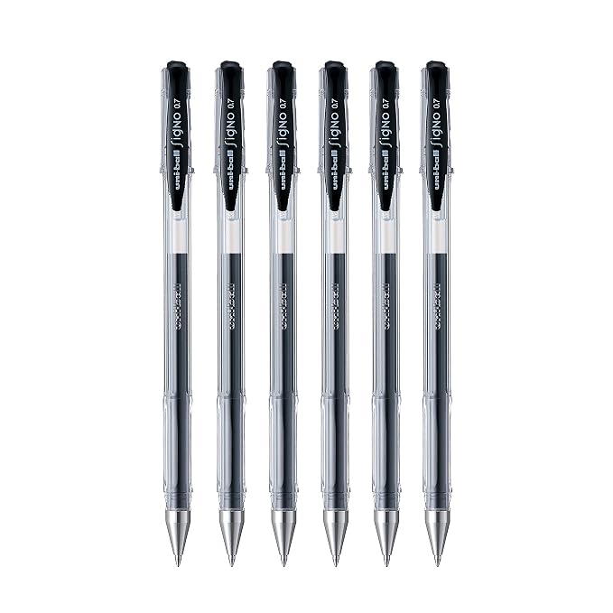 uni-ball Signo UM-100 0.7mm Gel Pen | Black Ink, Pack of 6