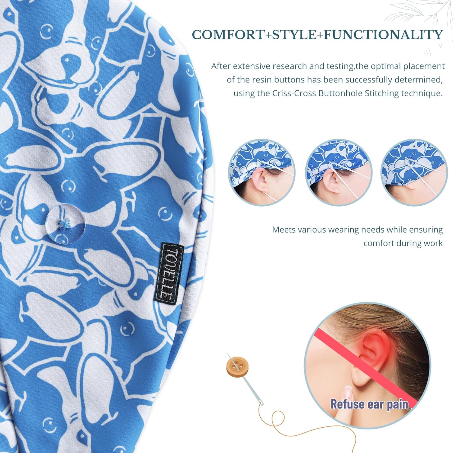 Scrub Caps Women, Double-Sided Printed Adjustable Women's Surgical Cap with Buttons, Breathable Design for Nurses and Doctors - Image 6