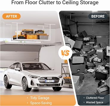 3x6ft Overhead Ceiling Garage Storage Rack, 450LBS Capacity, White