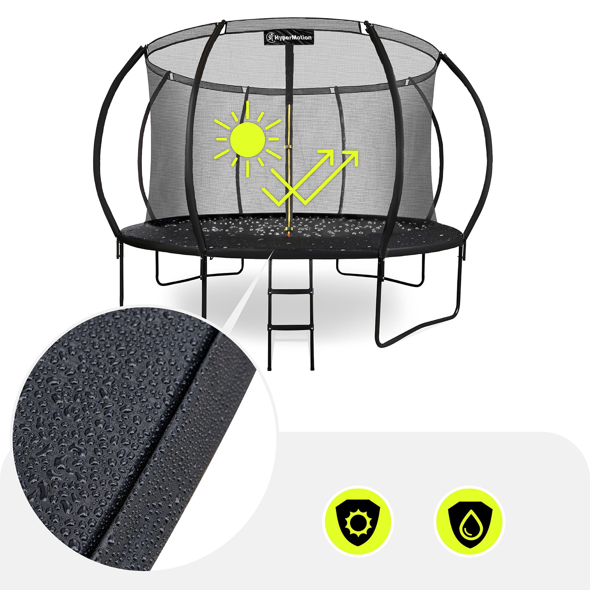 Hypermotion Trampoline Exterieur Enfant 3 Ans 244/305/366/430/487 cm Séchage Rapide et Déperlant – Excellente Élasticité de Saut – Trampoline de Jardin avec Filet de Sécurité