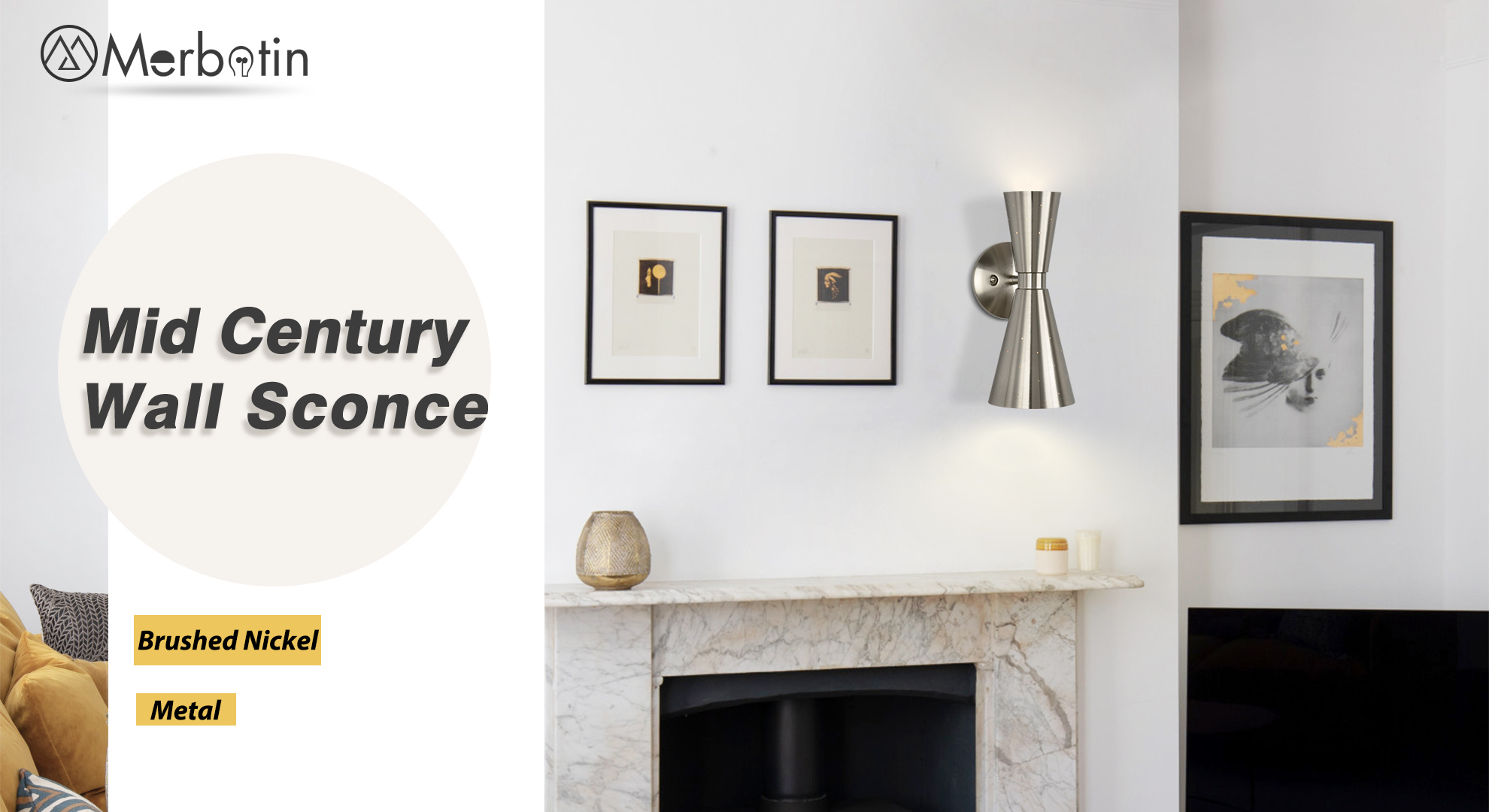 Image of Brushed Nickel Wall Sconce, Modern Sconce Wall Lighting Mid-Century Hardwired Wall Light Bedside E12 Industrial Metal Wall Mount Lamp for Living Room Mirror Cabinet Bedroom Bathroom