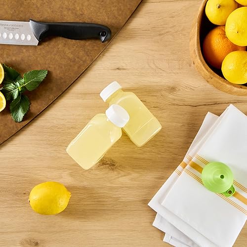 Miniatura 7 de Restaurantware - Botellas de jugo de 8 onzas, 100 botellas desechables transparentes con tapas - tapas blancas de plástico incluidas, botella de