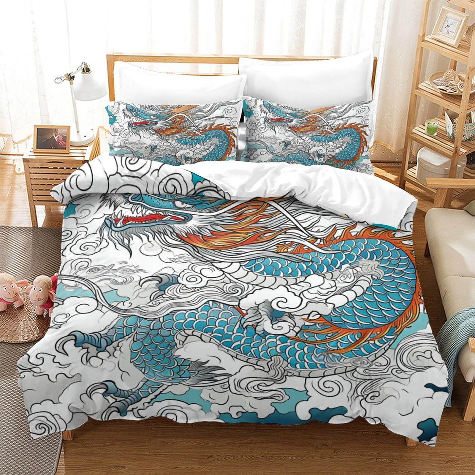 Housse de couette 200x200 dragon 3D pour transformer une chambre d'ado ou un intérieur geek