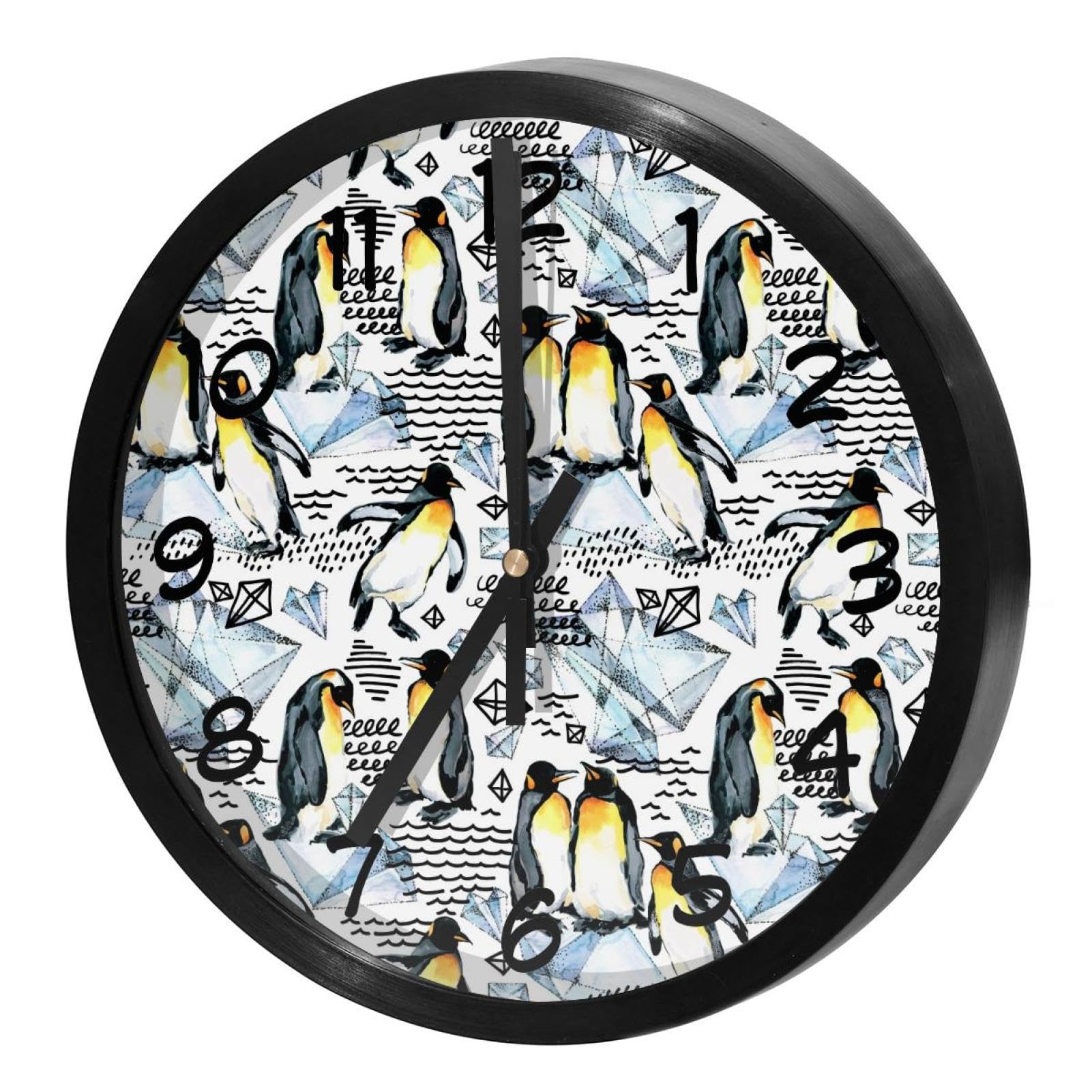 Horloge murale ronde pour cuisine et bureau avec un design de manchot empereur sur glace