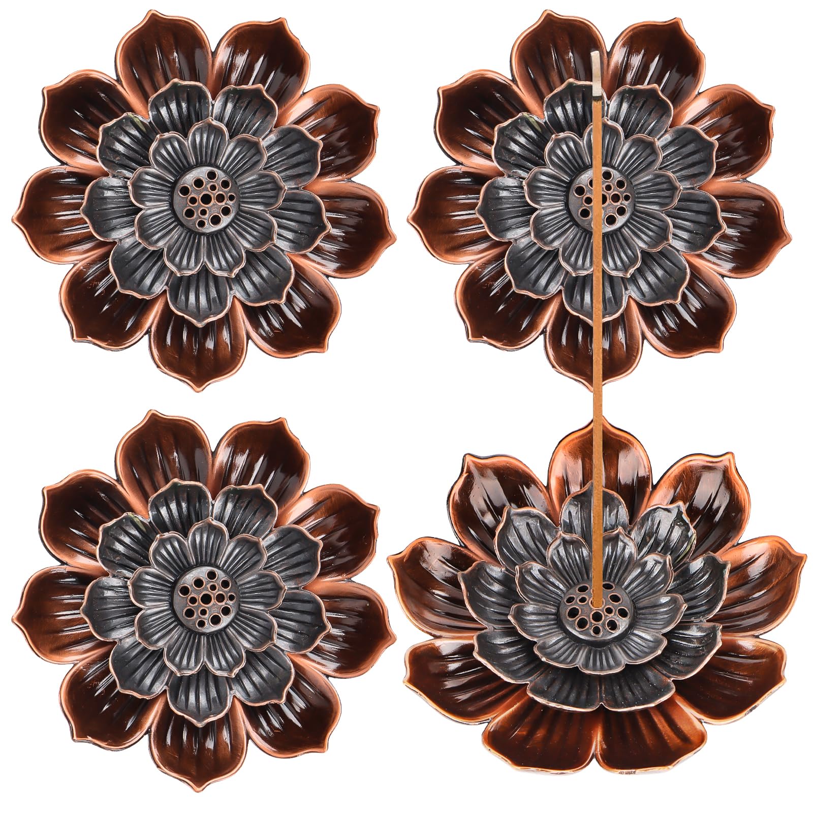 4 Pcs Incense Holder,Lotus Incense Stick Holders Burner Holder Detachable Incense Ash Catcher with 6 Incense Holes for Office Tea House Meditation Yoga SPA Home Fragrance Decor