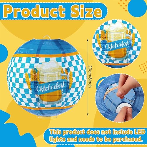 Miniatura 2 de Panelee 12 linternas de papel para el Oktoberfest, decoraciones de fiesta de Oktoberfest, 8 pulgadas, para colgar cerveza de 8 pulgadas, faroles de