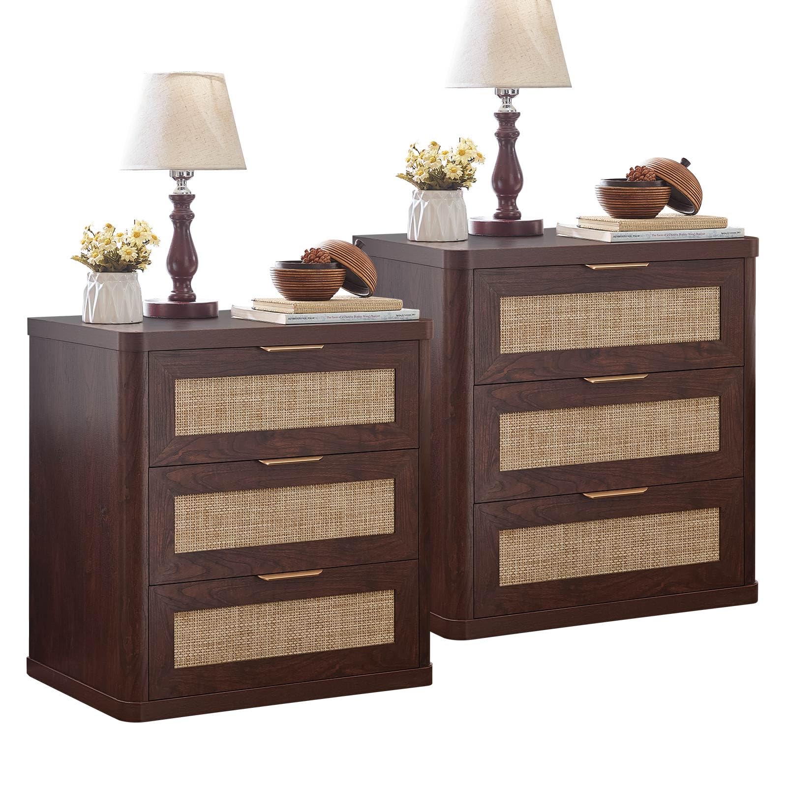 LEYAOYAO Rattan 23" Nightstands Set of 2 with Drawers for Bedroom