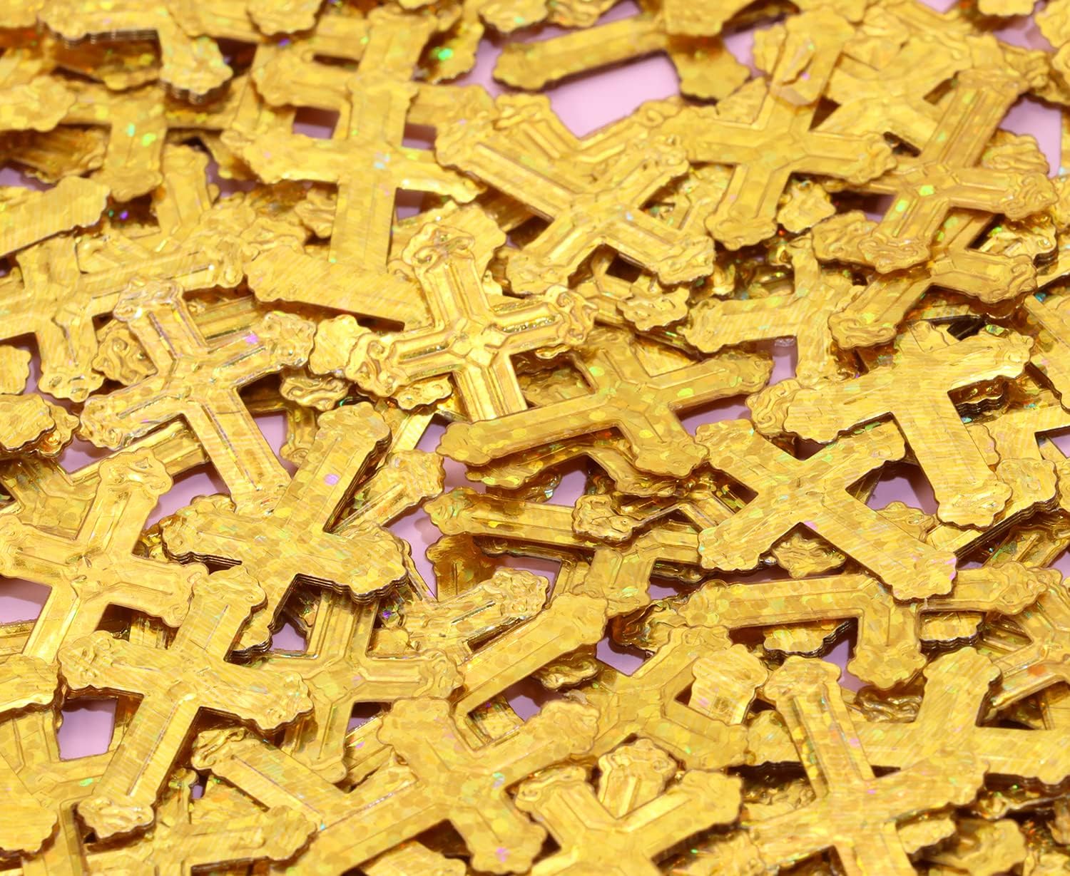 ONLYKXY 520Pcs Cross Table Confetti Decor Glitter Confetti Table Confetti Cross Decoration for Birthday Wedding Foil Theme Thanks Giving Party Valentine's Day Scatter Bless Confetti(Golden）