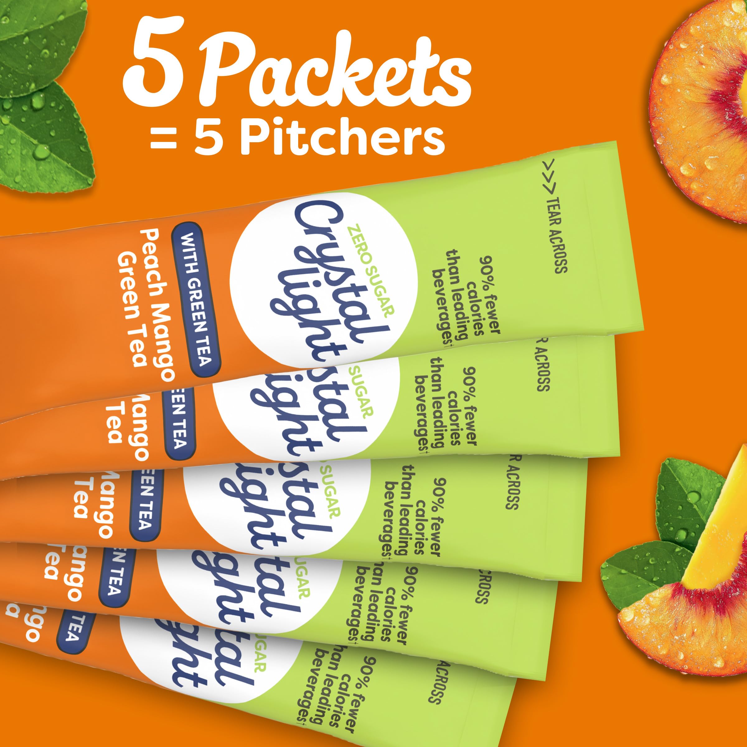 Crystal Light Drink Mix, 5 Pitcher Packets, for Flavorful Hydration and Shareable Refreshment, Peach Mango Green Tea Natural Flavor with other Natural Flavor, Made with Green Tea, 1.85 oz