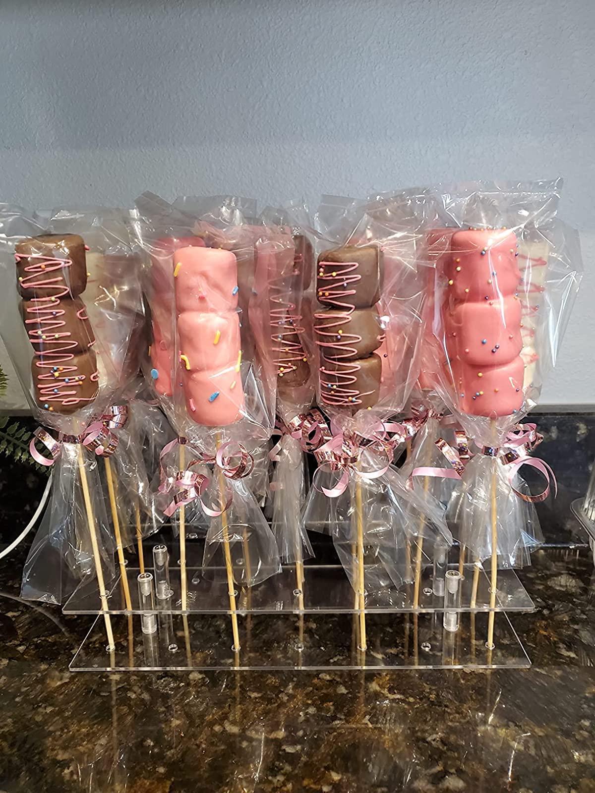 Soportes para tartas, soporte acrílico para piruletas de 21 agujeros, transparentes, bodas, duchas, fiestas de cumpleaños, aniversarios, Halloween, dulces decorativos (acrílico, paquete de 2) 3