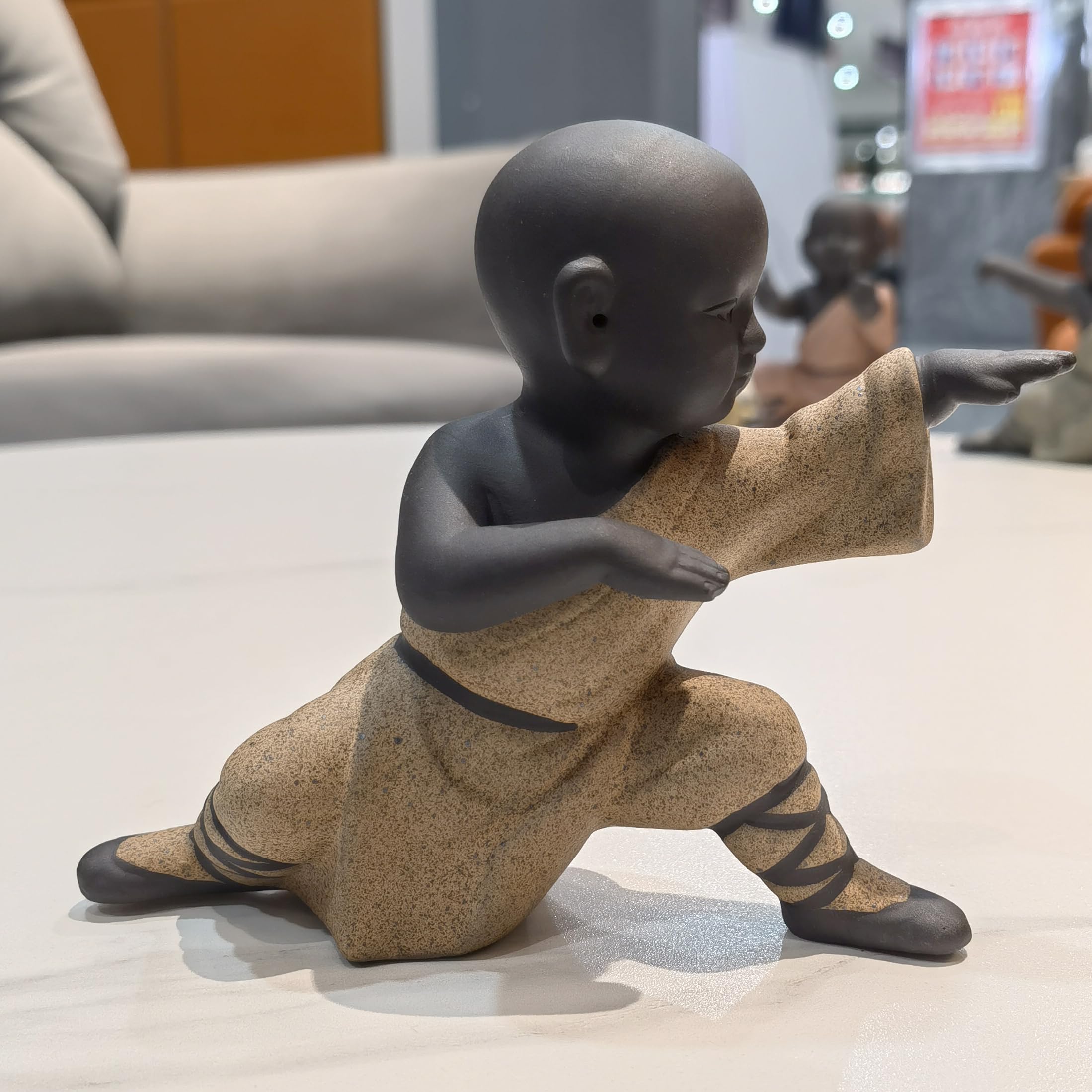 Pevfeciy Ceramic Buddha Figure Small Kung Fu Monk Statue Creative Craft Ornaments Tea Tray Desktop Decoration Living Room Bedroom Balcony Window