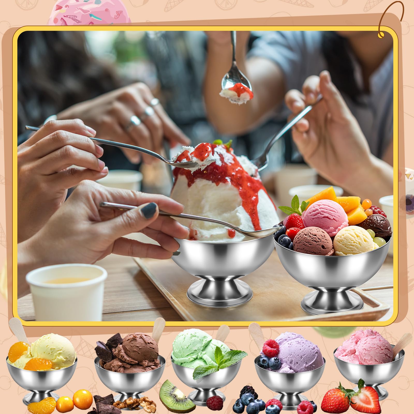 Honeydak 12 Pcs Stainless Steel Ice Cream Bowl Serving Dessert Cup
