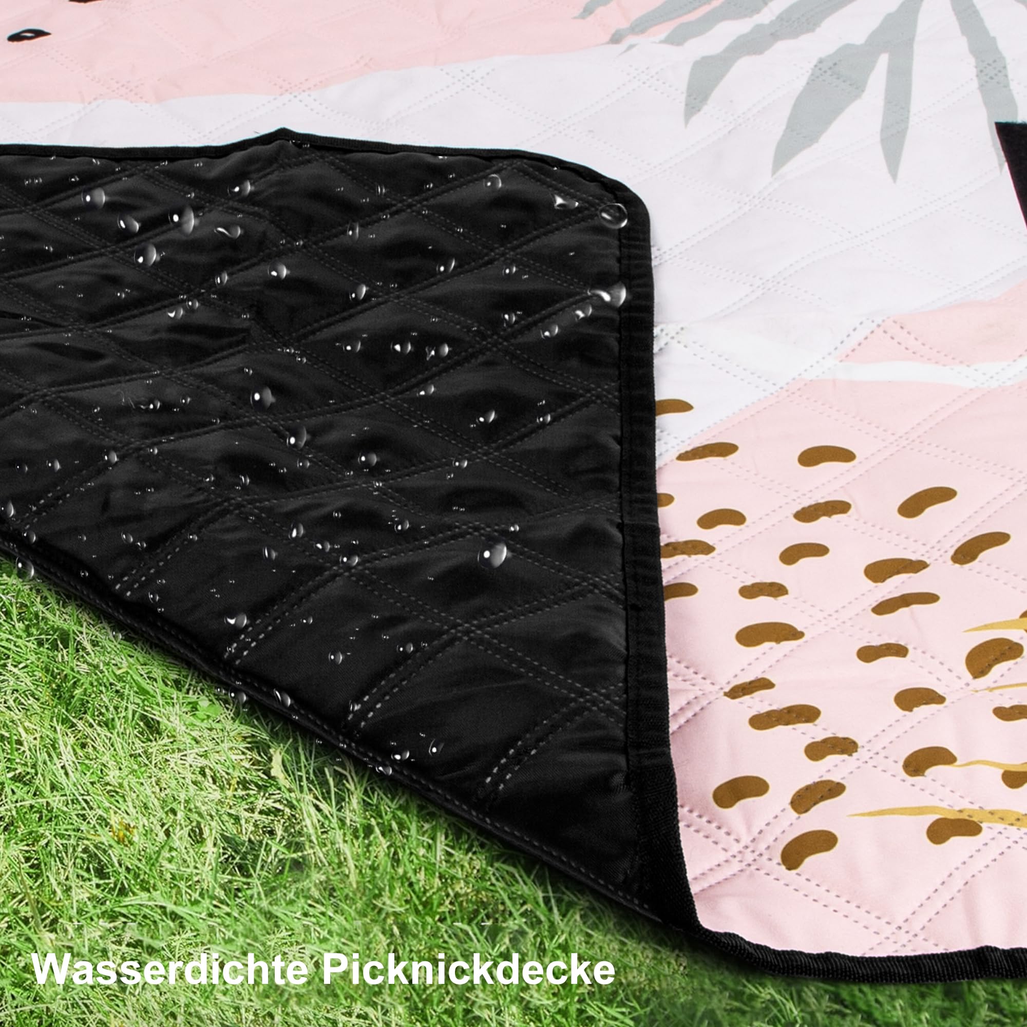 Jopee Picknickdecke Sandfrei, 200 x 200cm Wasserdicht Stranddecke für 4-6 Personen, Leicht und Tragbar Campingdecke mit Tragegriff, Faltbare Strandmatte für Wandern, Reisen, Outdoor - Blätter