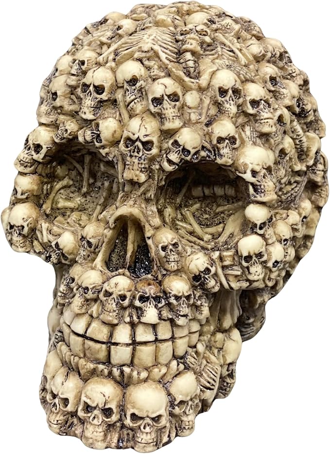 Marsrut Skull Head Statue Figurine/Ossuary Ghost Sculpture - Life-Size Human Skull's Dark Lost Souls | Whispering Calavera for Skeleton Graveyard of Craniums Decor Outdoors and Indoors