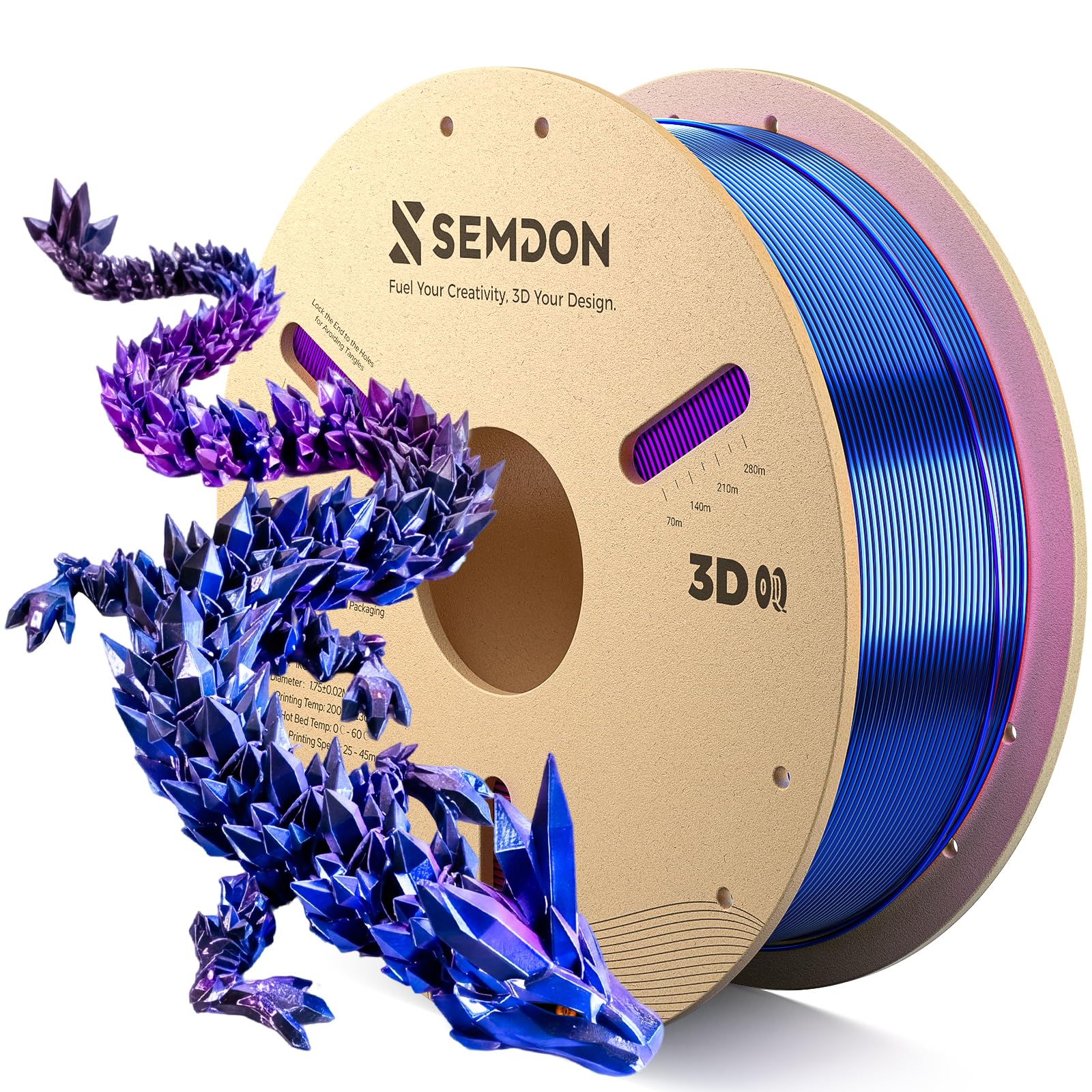 2026 New PLA Filament, SEMDON Multicolor Coextrusion 3D Printer Filament, Dimensional Accuracy +/- 0.02mm (Black-Purple-Blue)