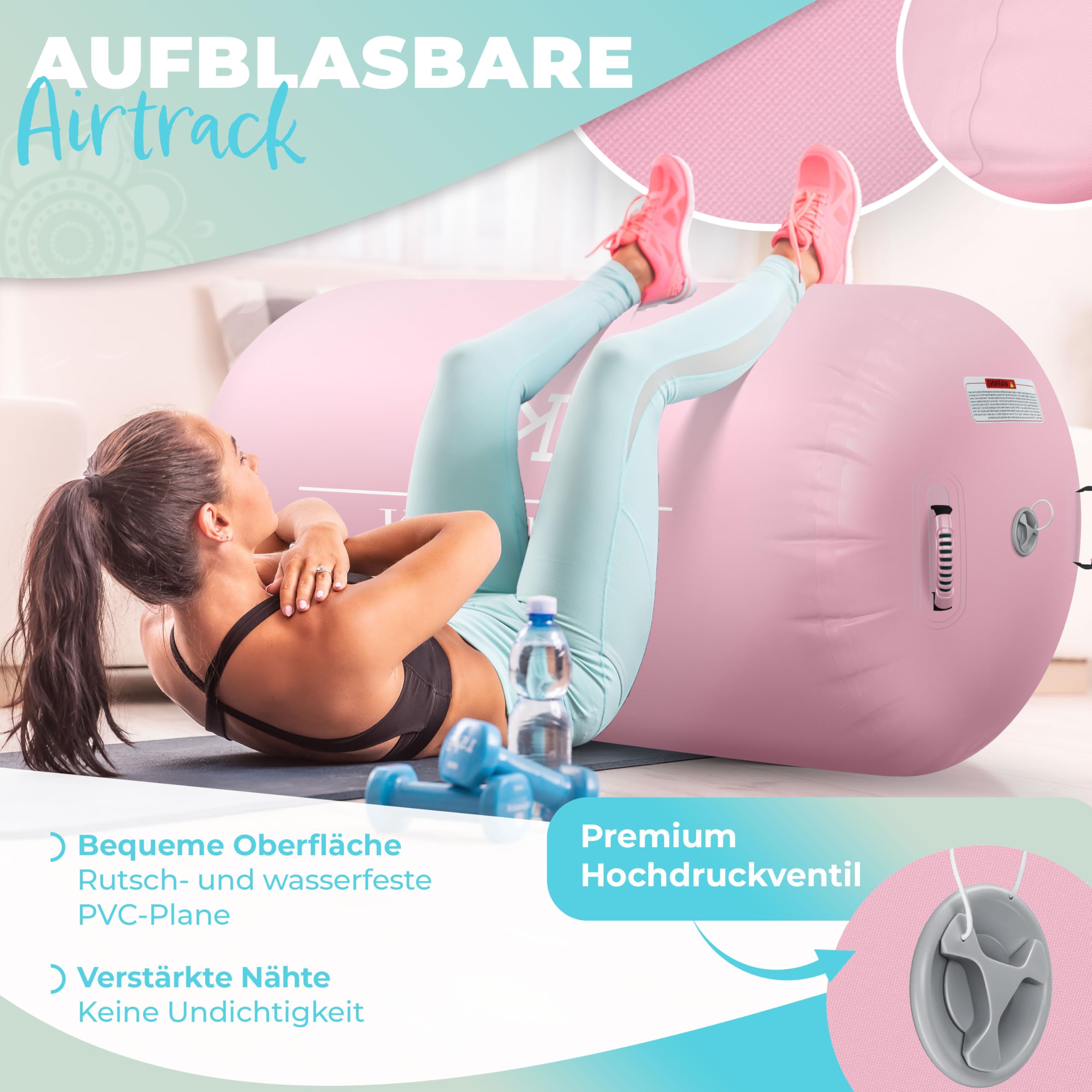 KESSER® Air Roll Airtrack, rullo gonfiabile, per ginnastica, con borsa per il trasporto e pompa ad aria, a barile, per la ginnastica, per lo yoga, per il fitness,