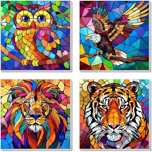 4 Pack Paint by Numbers Kit for Kids Easy Kid Paint by Number Kits Ages 8-12 Animal DIY Painting Kits for Kids Age 4-8 Beginner Paint by Number Canvas with Frame Children Color by Numbers Kit 8x8 Inch