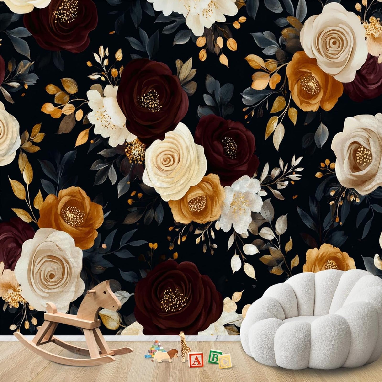 Hgjdjhnf 3D Mural Photo Wallpaper Dark Roses Floral Blossoms Modern Living Room Bedroom Children's Room Wall Decoration Motif Wallpaper,300Cmx210cm Wall Sticker - Background Wall - Painting - Poster