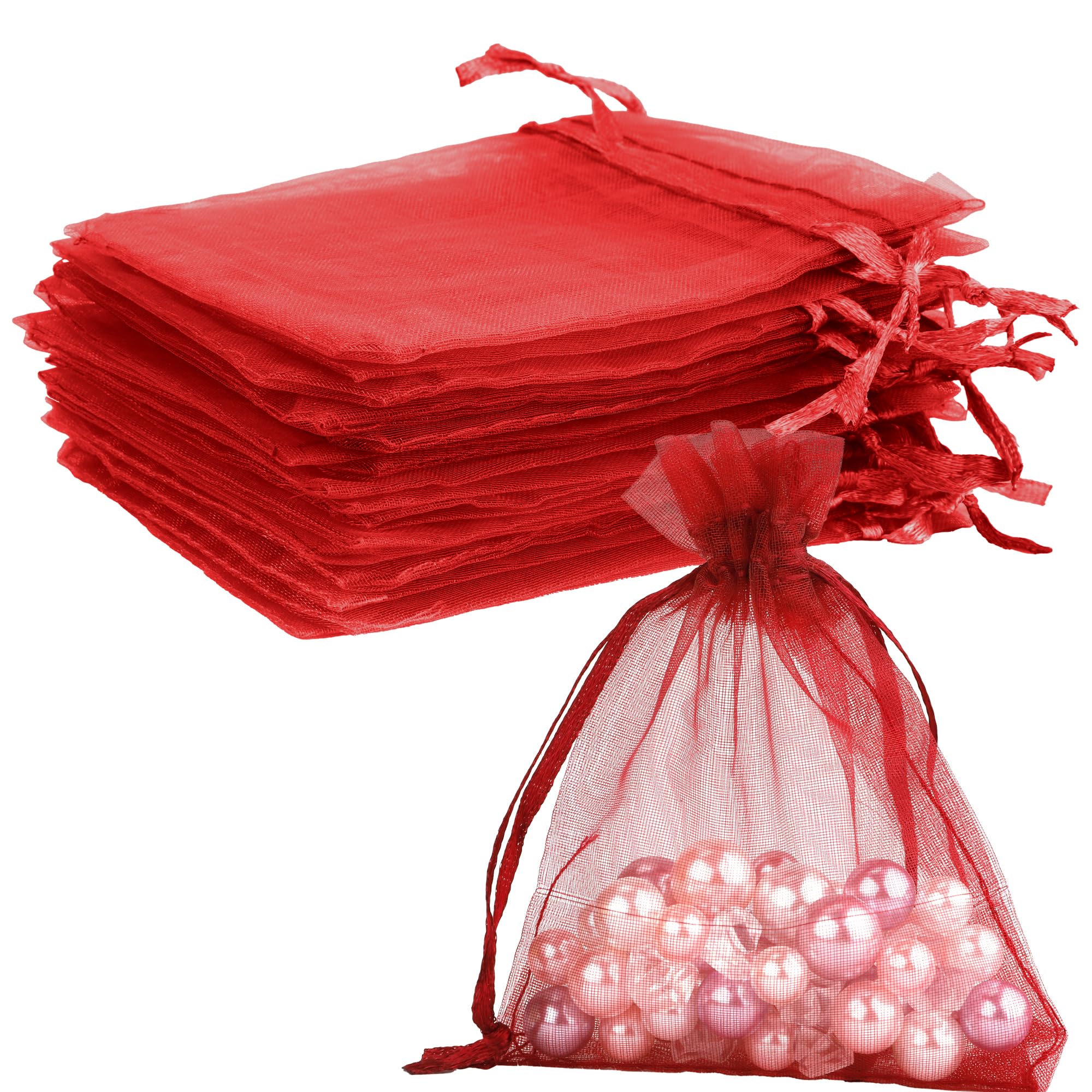 Burgundy Sheer Organza Bags - 3 x 4 inch, 50 Pcs, Small with Drawstring, Jewelry Gift &amp; Party Favor Bags for Candy, Wedding, Christmas