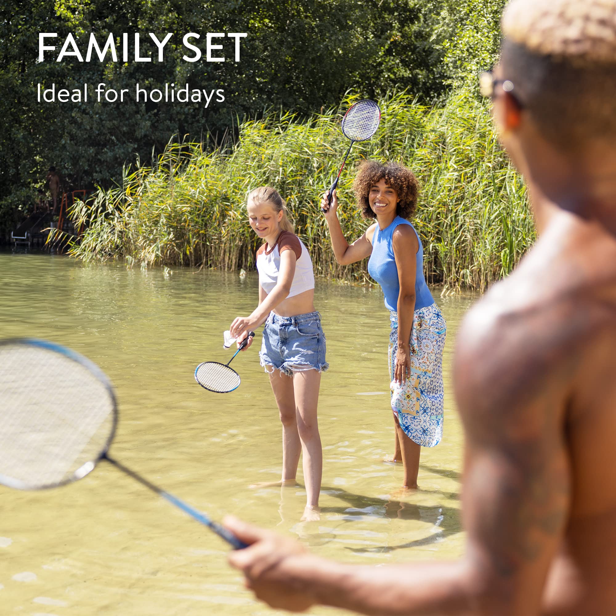 Set de Bádminton Familiar - 4 Raquetas de Bádminton, 3 Pelotas y 1 Bolso Deportivo, Bádminton Set Ideal para Toda la Familia