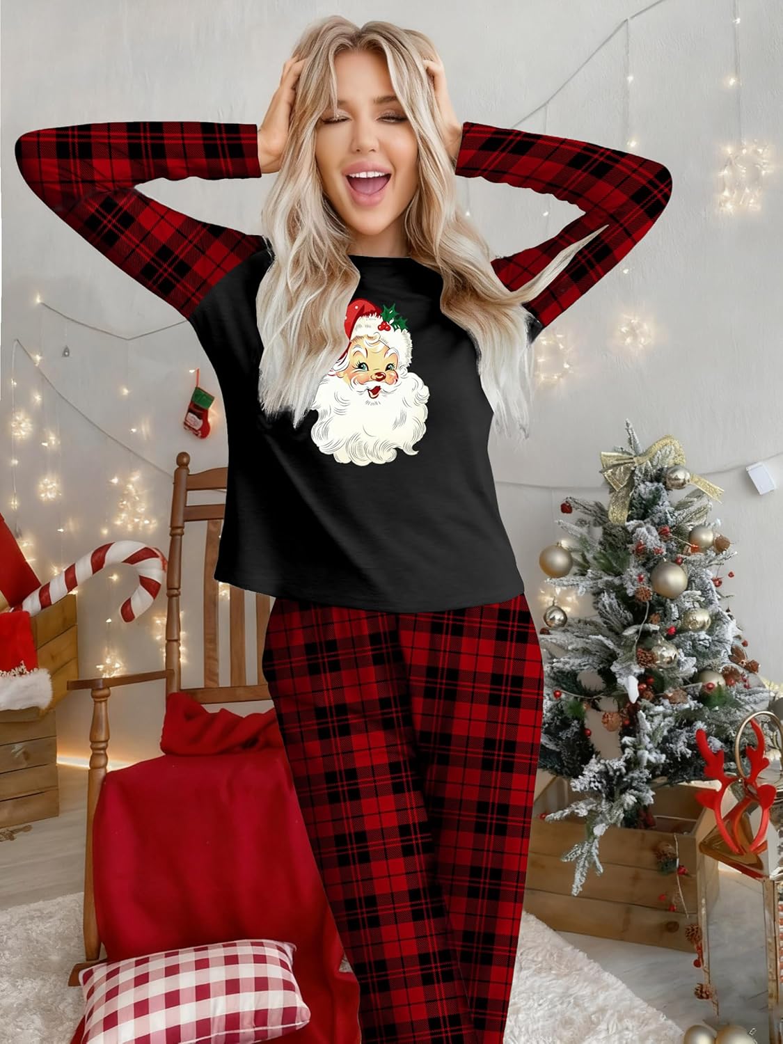 MEESHEEP Christmas Pajamas for Women: Xmas Pj Sets With Long Pant Holiday Party Long Sleeve Sleepwear Set - Image 3