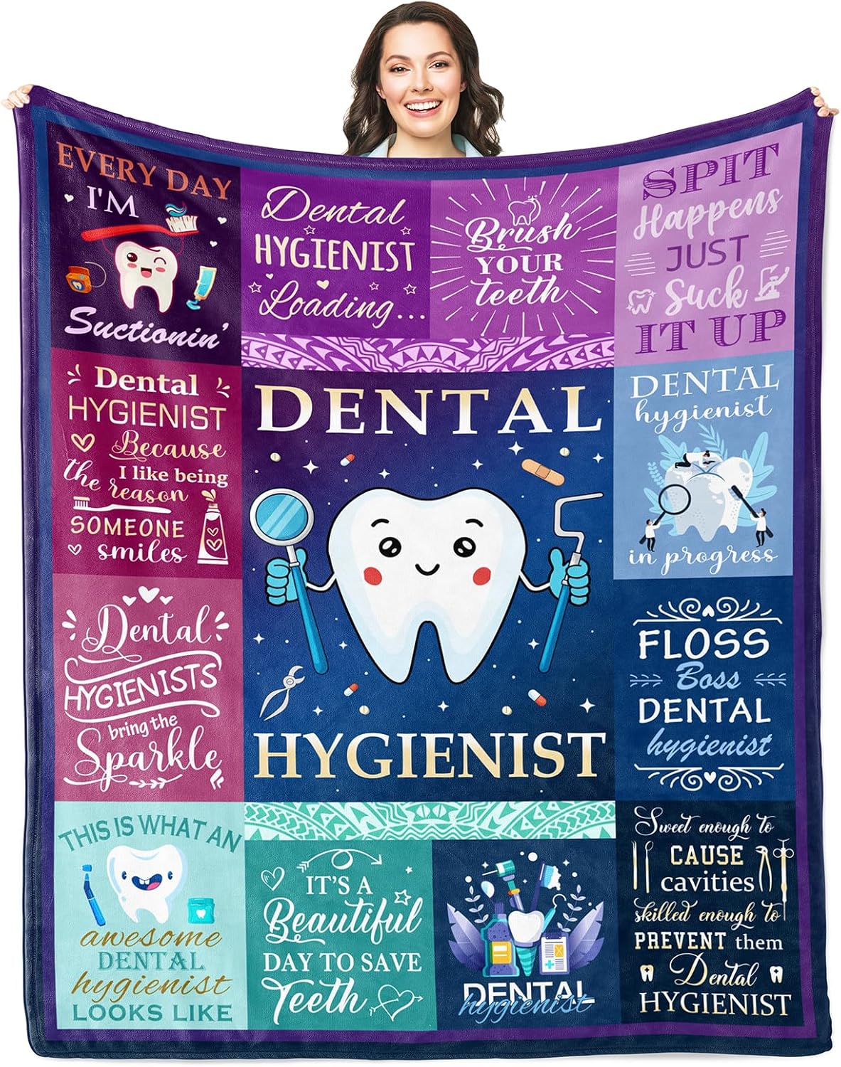 Solzien Dental Hygienist Gifts for Women Blanket 60"x50", Dental Hygiene Student Graduation/Christmas/Birthday Gift