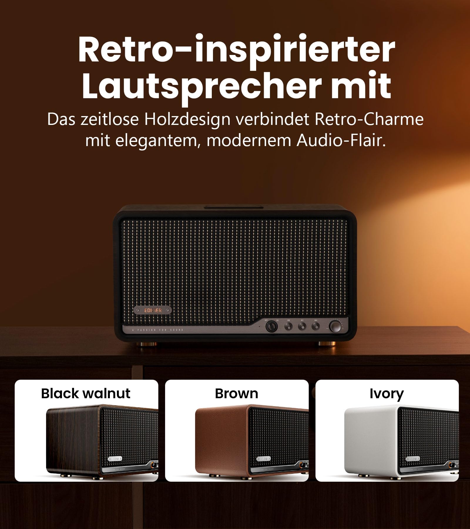 Edifier S300 Kabelloser Hi-Fi Tischlautsprecher mit AirPlay 2 & 80W RMS, Schwarzes Walnussholz