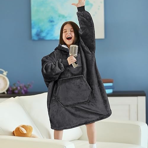 Miniatura 7 de PAVILIA Sudadera de manta para niños y niñas, cálida y acogedora sudadera gigante con mangas de capucha de forro polar Sherpa de gran tamaño,